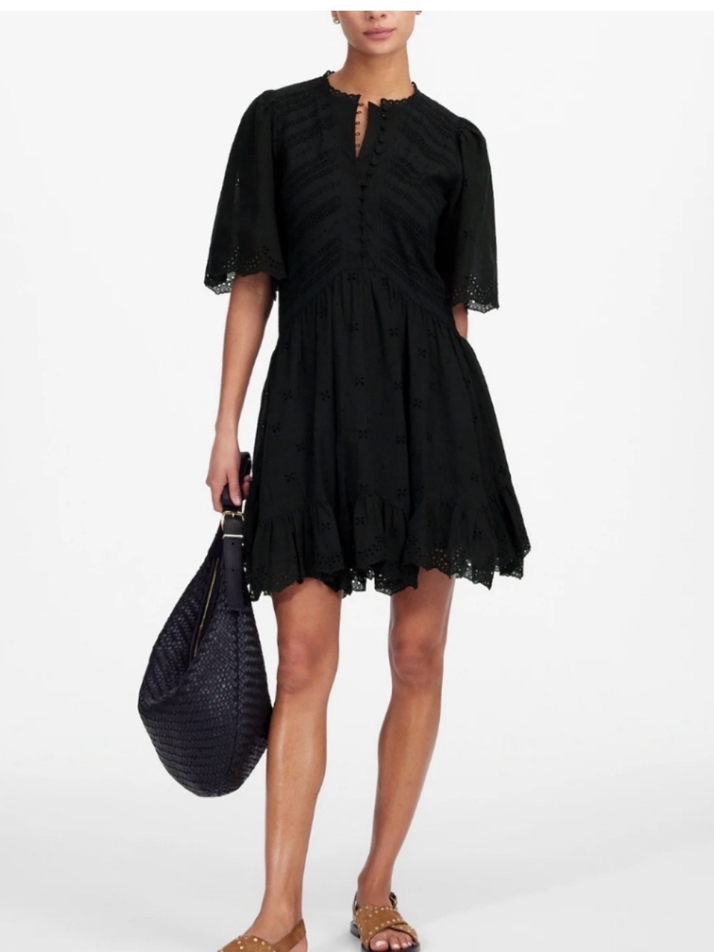 Madewell Black Eyelet Short Sleeve Mini Dress NWT Size 14